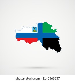 Belgorod Oblast map in Belgorod Oblast flag colors, editable vector.
