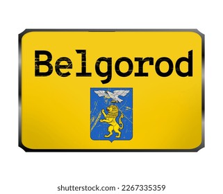 Belgorod road sign, vector illustration, yellow sign on transparent background