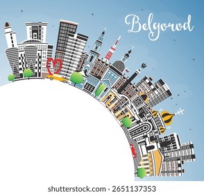 Belgorod Russia city skyline with color buildings, blue sky and copy space. Vector illustration. Belgorod cityscape with landmarks. Travel and tourism concept with modern and historic architecture.