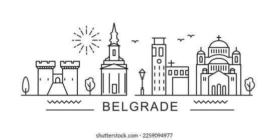 Vista de la línea de la ciudad de Belgrado. Diseño mínimo de impresión de afiches. Serbia