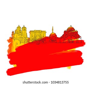 Belgrade Colorful Landmark Banner. Beautiful hand drawn vector sketch. Travel illustration for social media marketing and print advertising.