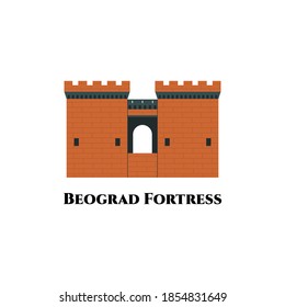 Belgrade Fortress in Serbia. It is remarkable crossroad of different times and empires. Great place to walk around at time of visit of Belgrade. Vector illustration, symbol, travel sights, landmarks.