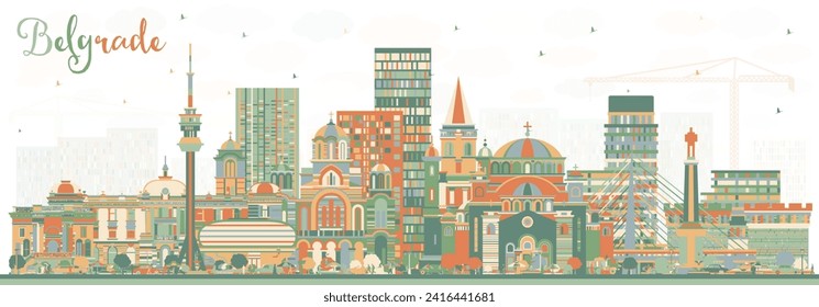 Línea aérea de la ciudad de Belgrado Serbia con edificios de color. Ilustración vectorial. El paisaje urbano de Belgrado con puntos de referencia. Concepto de viajes de negocios y turismo con arquitectura histórica.