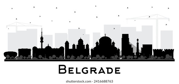 Belgrade Serbia City Skyline Silhouette with Black Buildings Isolated on White. Vector Illustration. Belgrade Cityscape with Landmarks. Business Travel and Tourism Concept with Historic Architecture.