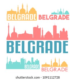 Belgrade Serbia Flat Icon Skyline Vector Silhouette Design Set.