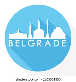 Belgrade, Serbia Flat Icon. Skyline Silhouette Design. City Vector Art Famous Buildings.