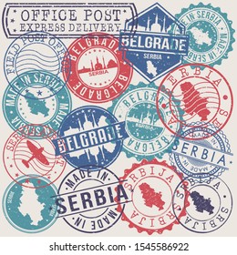 Belgrade Serbia Set of Stamps. Travel Stamp. Made In Product. Design Seals Old Style Insignia.