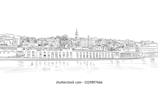 Belgrade. Serbia. Urban sketch. Hand drawn vector illustration