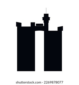 Belgrade, Serbia. Western City Gate, also known as the Genex Tower in the brutalist style.
One of the symbol of Beograd. Beograd Western Gate. Silhouette of building. 