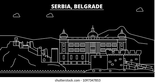 Belgrade silhouette skyline. Serbia - Belgrade vector city, serbian linear architecture, buildings. Belgrade travel illustration, outline landmarks. Serbia flat icon, serbian line banner