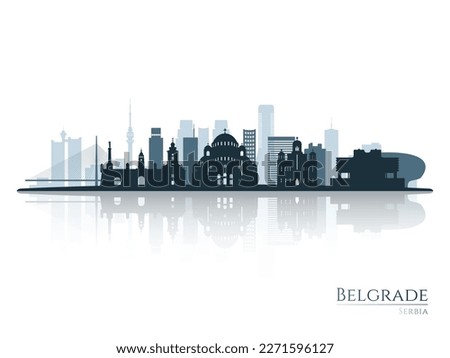 Belgrade skyline silhouette with reflection. Landscape Belgrade, Serbia. Vector illustration.