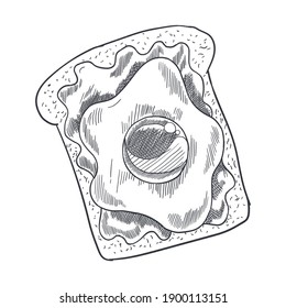 Belicious bachelor breakfast is easy to prepare. Breakfasts and brunches top view. Vintage hand drawn sketch vector illustration. Good nutrition