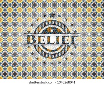 Belief arabic emblem background. Arabesque decoration.