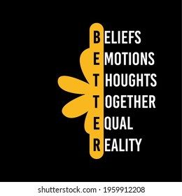 Beliefs emotions thoughts together equal reality with better typography slogan with cute cartoon flat sleeping teddy bear for t shirt printing, apparel tee graphic design.