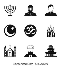 Beliefs icons set. Simple illustration of 9 beliefs vector icons for web