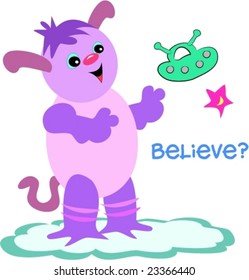Believe Alien with Spaceship Vector