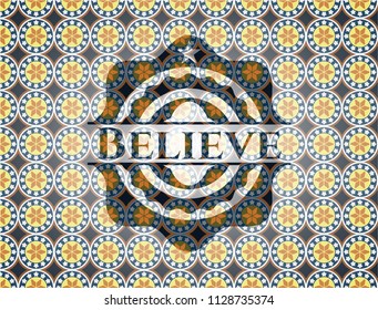 Believe arabesque style emblem. arabic decoration.