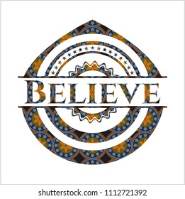  Believe arabic emblem background. Arabesque decoration.