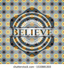 Believe arabic emblem background. Arabesque decoration.