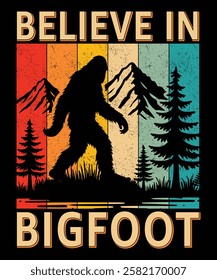 Believe in Bigfoot t-shirt design vector template