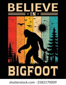 Believe in Bigfoot t-shirt design vector template