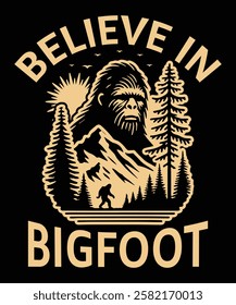 Believe in Bigfoot t-shirt design vector template