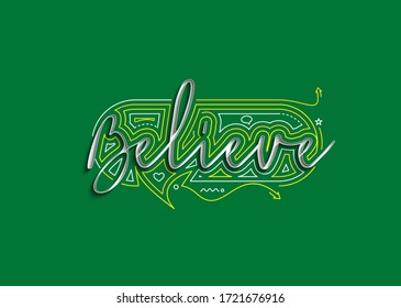Glauben Sie kalligrafische 3D-Stil Text Vektorgrafik Design.