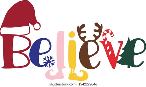 Believe Christmas Silhouette Vector, New Year, Santa