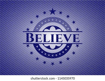 Believe emblem with denim texture