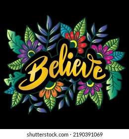 Believe greeting handwritten motivational quotes.
