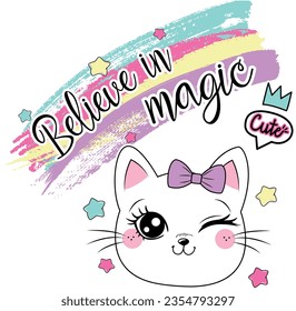 believe magic cat love rainbow girl