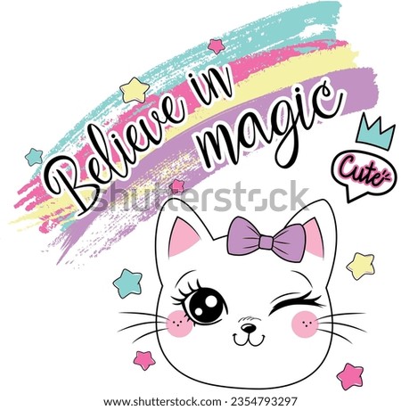 believe magic cat love rainbow girl