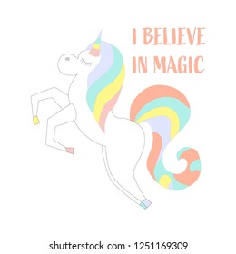 I believe in magic. unicorn card vector art