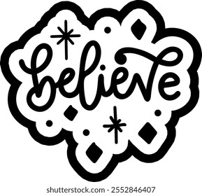 believe merry christmas black vector graphic design and cut file