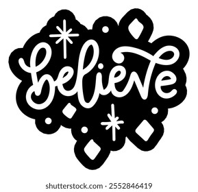 believe merry christmas black vector graphic design and cut file