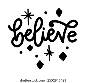 believe merry christmas black vector graphic design and cut file