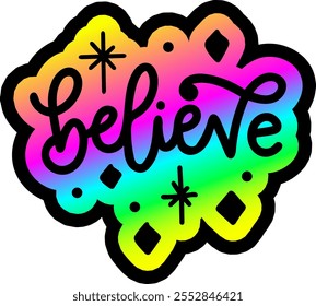 believe merry christmas colorful bright rainbow graphic design