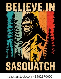 Believe in Sasquatch t-shirt design vector template