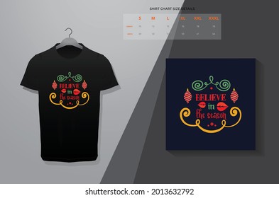 believe in the season t-shirt design. T-shirt design Vector print. Minimalistic trendy typography on short sleeve shirt