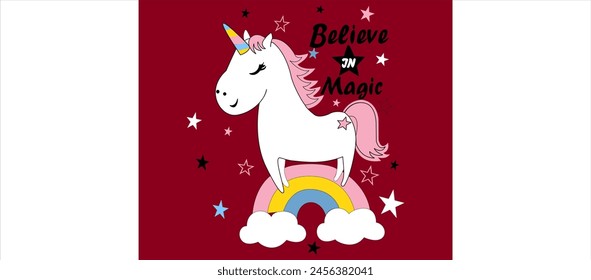 believe unicorn magic
 t shirt graphic design vector illustration