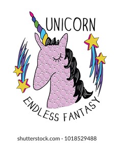 believe in unicorn typography and unicorn illustration vector.