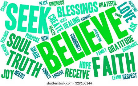Believe word cloud on a white background. 