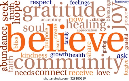 Believe word cloud on a white background. 