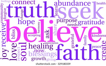 Believe word cloud on a white background. 