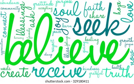 Believe word cloud on a white background. 