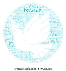 Believe word cloud on a white background.  