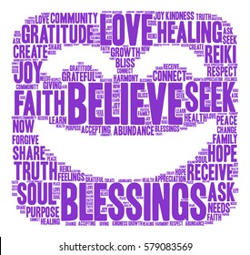 Believe word cloud on a white background.  