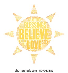 Believe word cloud on a white background.  