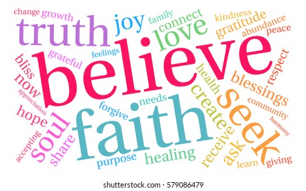 Believe word cloud on a white background.  