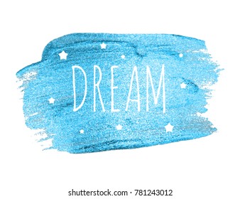 Believe Word with Stars  on Blue Brush Paint. Vector Illustration EPS10